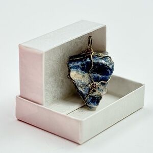 Raw Sodalite Pendant Wrapped in Silvertone Wire, OOAK!